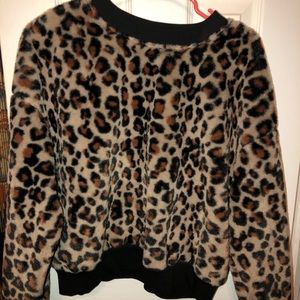 Leopard faux fur crew neck sweater